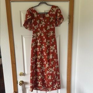 Blu Pepper Red Floral Midi Dress